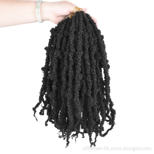 Faux Locs Crochet Braids Hair Black Messy Soft Butterfly locs 16inch  Distressed Butterfly Locs Crochet Hair Butterfly Bob